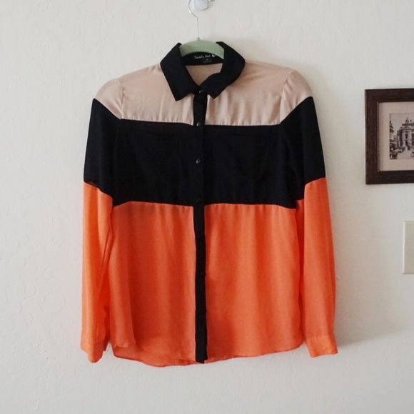 Double Zero Tops - CLEARANCE Double Zero Colorblock Collared Blouse