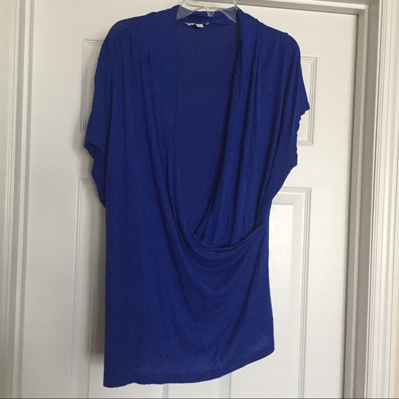 Tops - Cowl Neck Short Sleeve Shirt, Royal Blue, Size XL