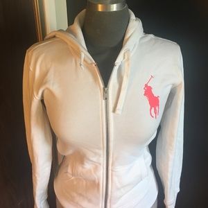 Ralph Lauren white zip up hoodie with Pink pony