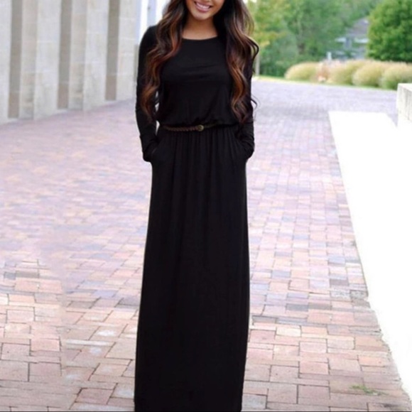 LIQUIDATING!! Long Solid Tone Dress w/ Belt - Picture 2 of 4