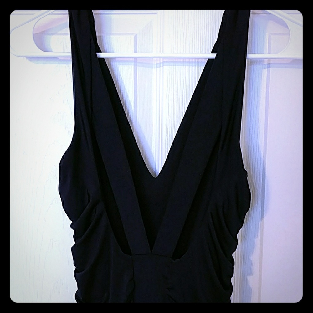 Bebe Sexy Ruched Cut Outs Low Back Black Dress