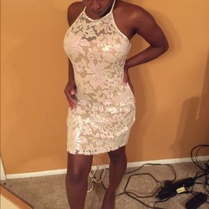 Cream sequin mini dress
