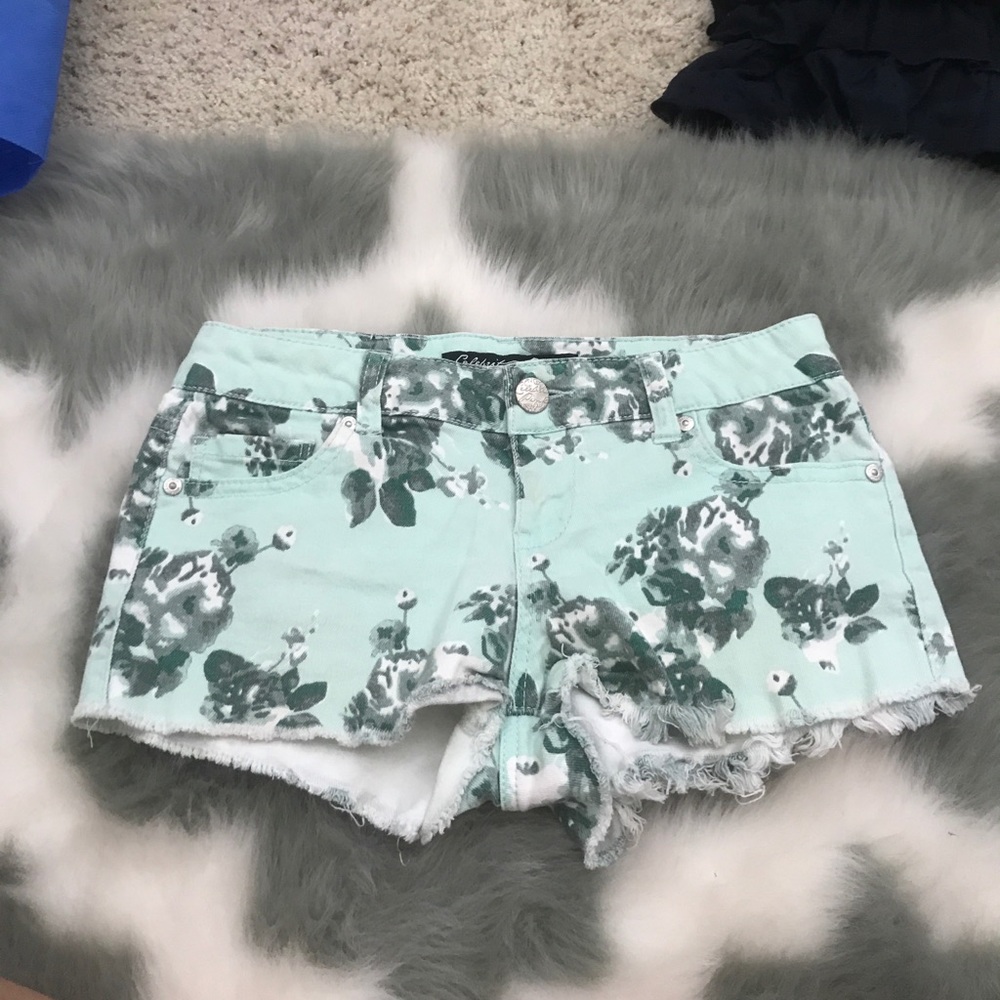 blue floral pattern shorts