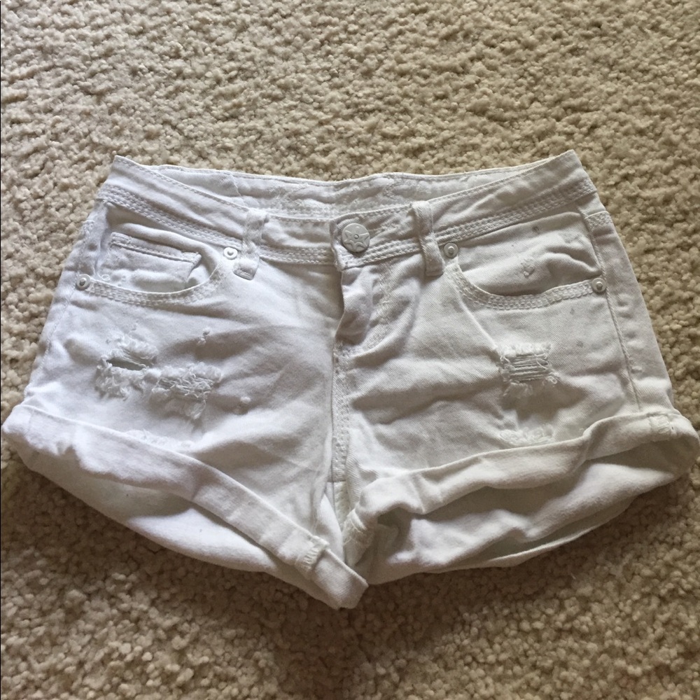 White Ripped Denim Shorts