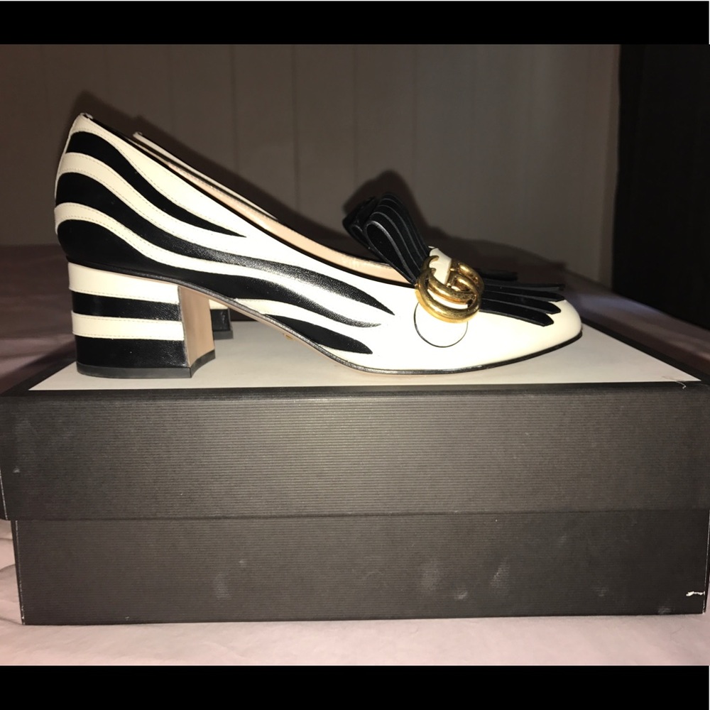 Gucci Marmont mid-heel loafer black white zebra