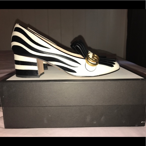 Gucci Marmont mid-heel loafer black white zebra - Picture 1 of 3