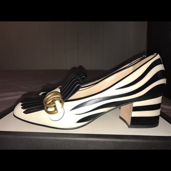 Gucci Marmont mid-heel loafer black white zebra - Picture 2 of 3
