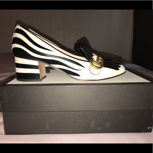 Gucci Marmont mid-heel loafer black white zebra