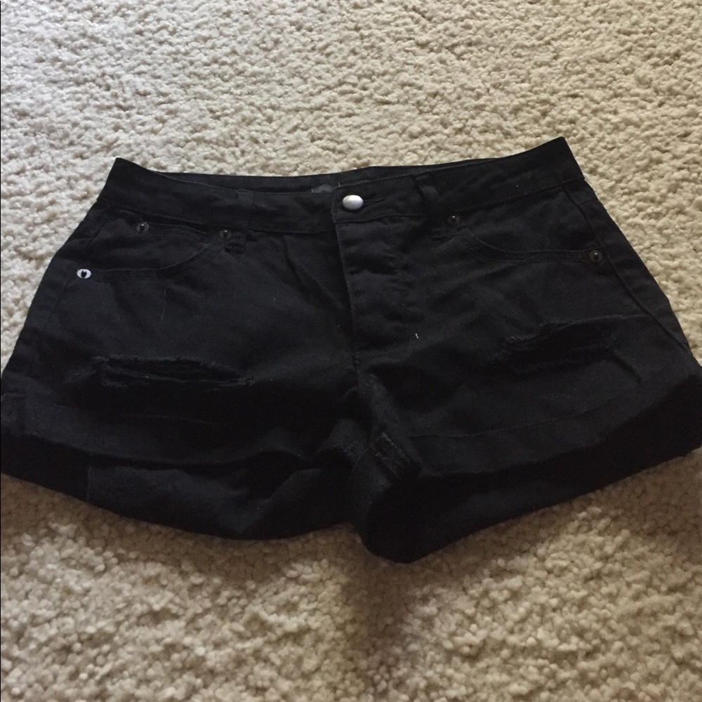 Black Ripped Denim Shorts