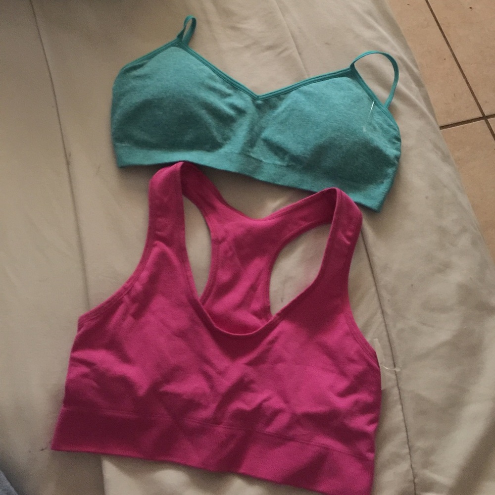 Bundle of 2 kids sports bra hot pink and blue .