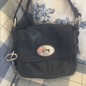 Fossil black leather crossbody bag!