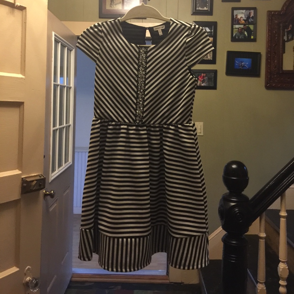 black ,white dress ,rine stones