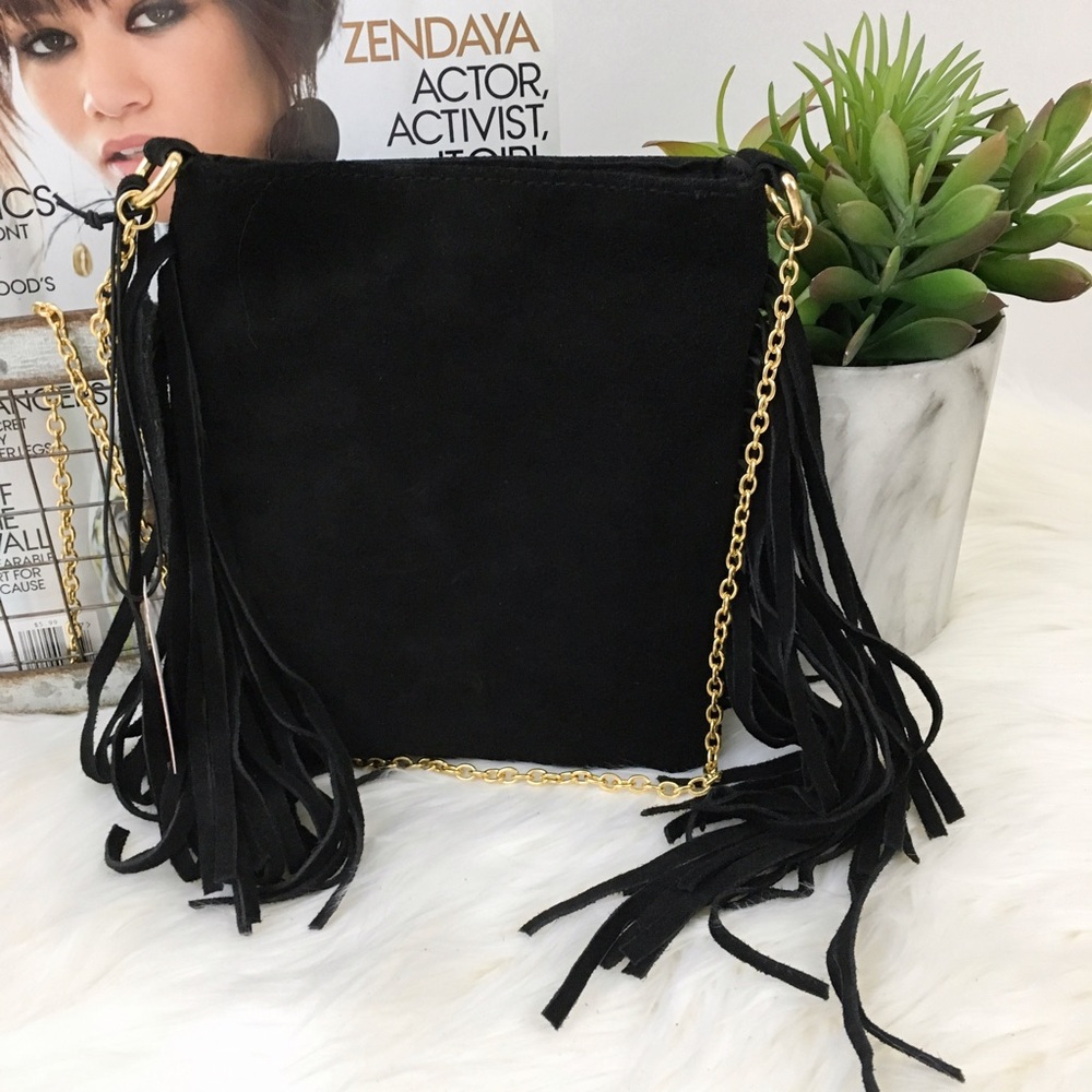 Mossimo • Black Suede Fringed Crossbody Bag - Picture 3 of 4
