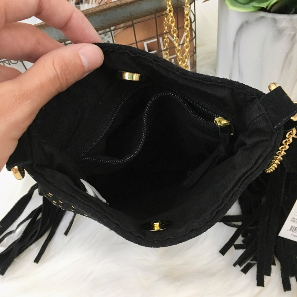 Mossimo • Black Suede Fringed Crossbody Bag - Picture 4 of 4