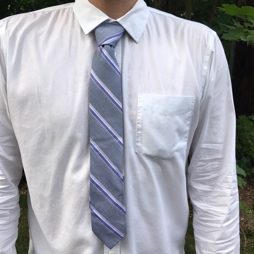 Grey and purple striped Calvin Klein silk tie