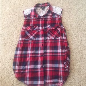 Plaid tank top with lace backing