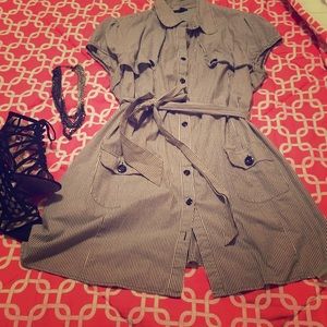 Black & White striped tie waist dress