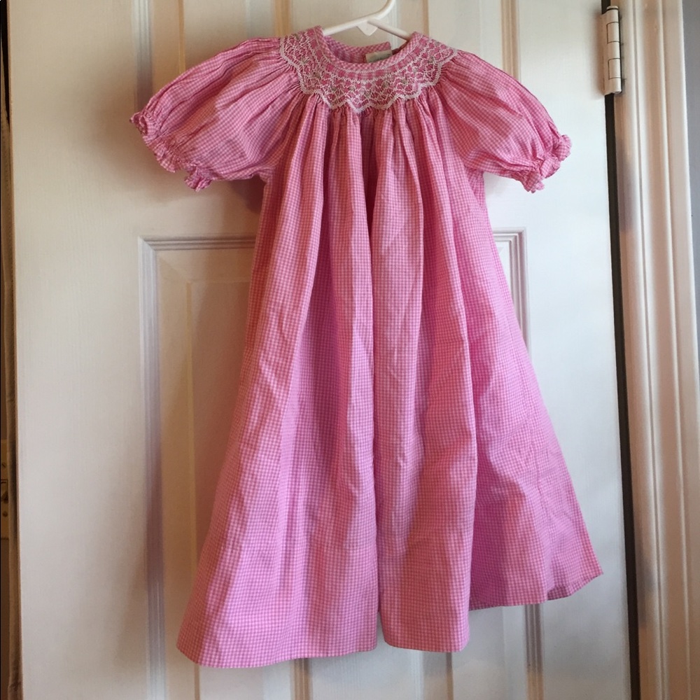 Smocked Bishop's Dress, pink/white, 24 mo