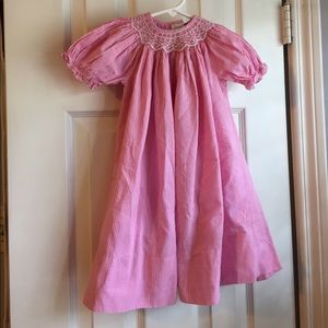 Smocked Bishop's Dress, pink/white, 24 mo