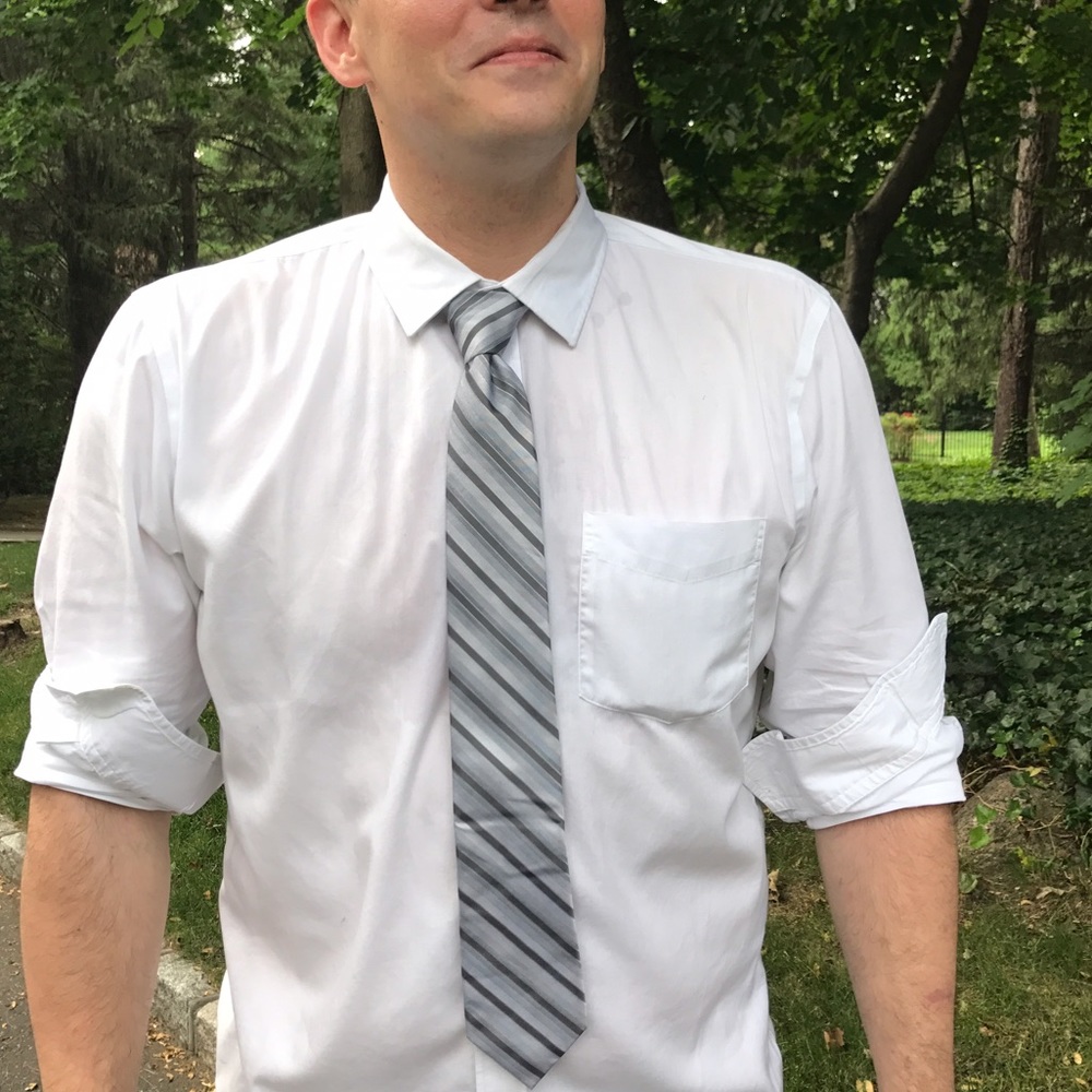 Silver on grey striped silk Calvin Klein tie