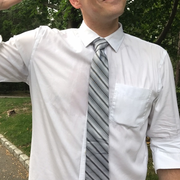 Silver on grey striped silk Calvin Klein tie - Picture 2 of 3