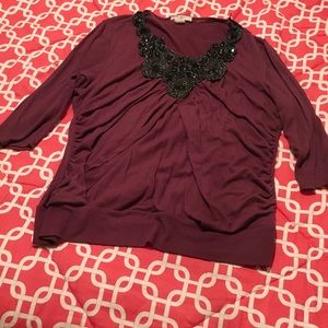 Purple 3/4 Shirt with embellished neckline
