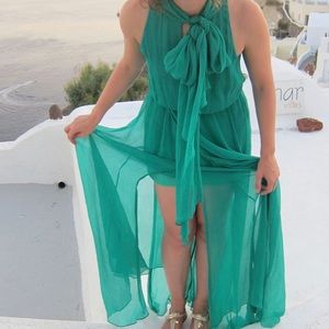 Emerald green silk gown