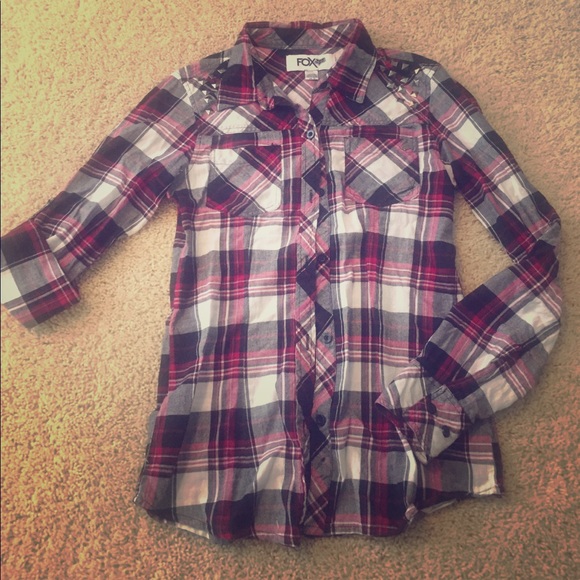Pink black and white plaid flannel - Picture 1 of 2
