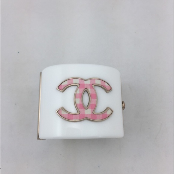 CHANEL Jewelry - Chanel White & Pink Enamel CC Bracelet!