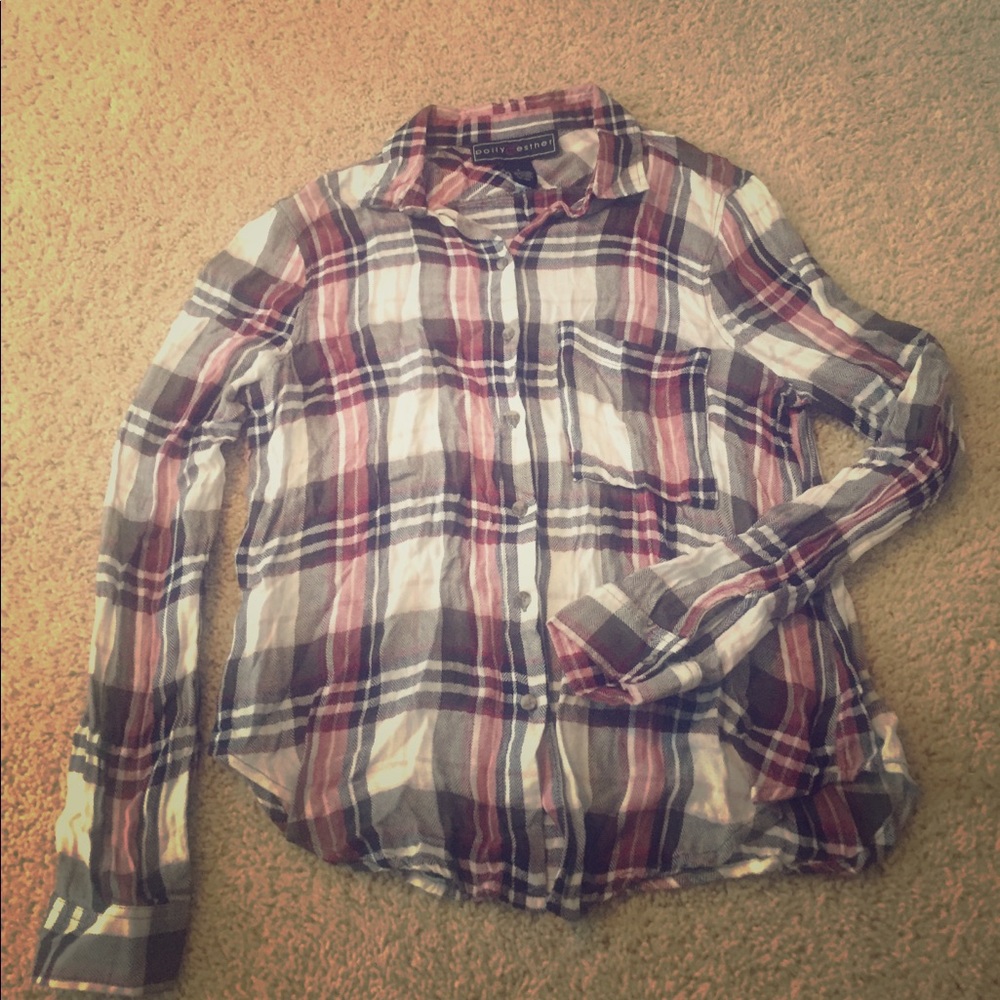 Red green black and white plaid flannel