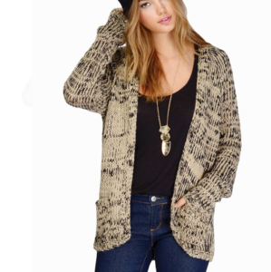 TOBI JAMEY KNIT CARDIGAN IN BLACK & TAUPE