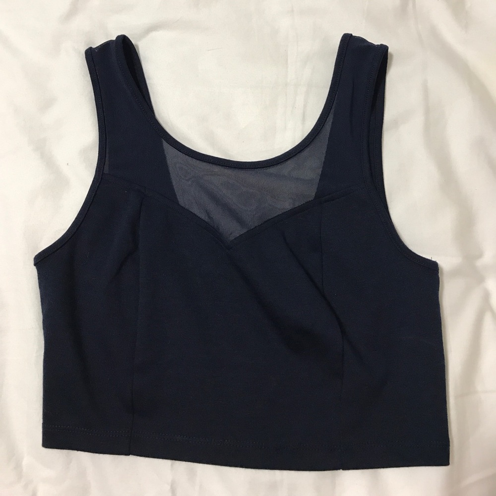 Navy Blue Zenana Styles crop top with mesh