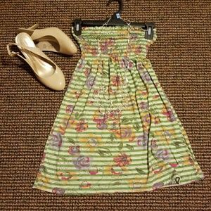 Floral print and green striped summer dress.