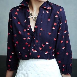 Anthropologie Maeve Fox Print Buttondown, size 6