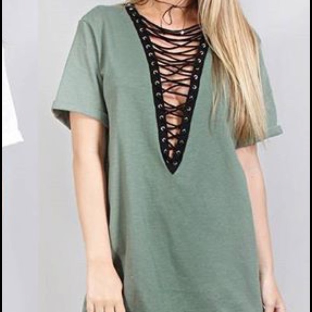 olive green lace up tee