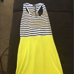 Cross back neon and striped mini dress