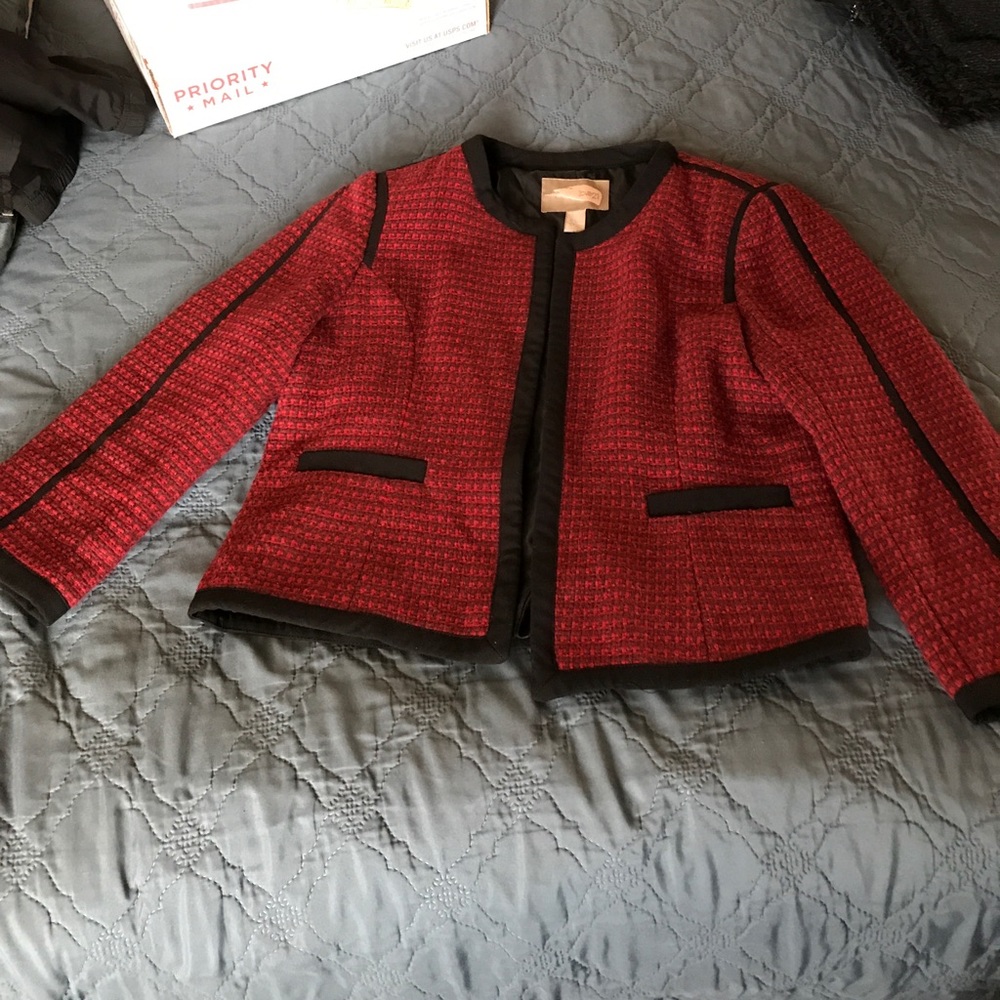 Red and black cropped coat