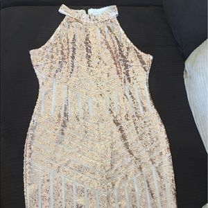 High Neck Rose Gold Sequin Dress