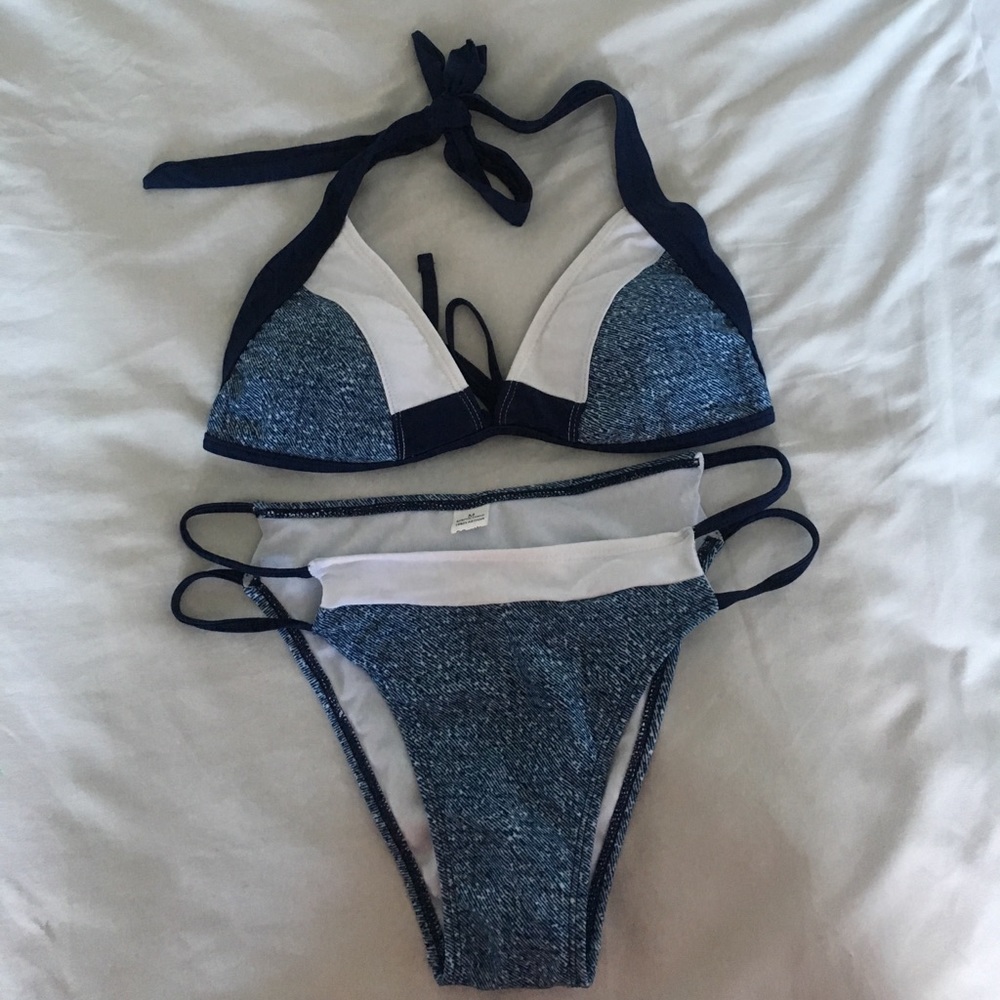Navy & white denim look bikini. Size Med
