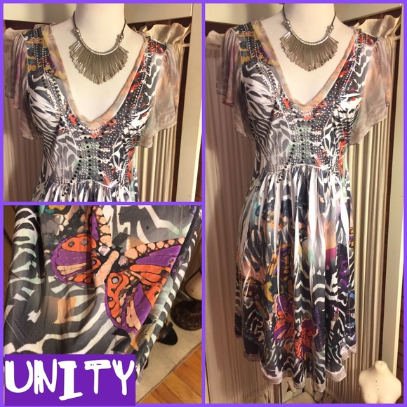 S-UNITY WORLD WEAR KNIT MULTI-COLOR-SILVER DRESS - Picture 2 of 8