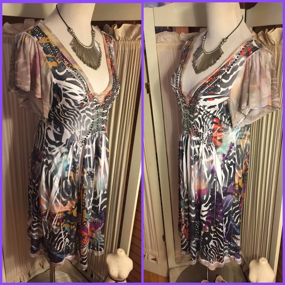 S-UNITY WORLD WEAR KNIT MULTI-COLOR-SILVER DRESS - Picture 3 of 8