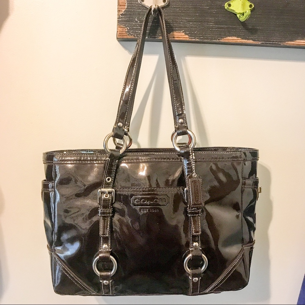 Chocolate brown patent bag