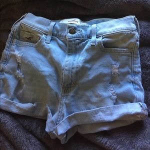 HOLLISTER light wash denim high waisted shorts