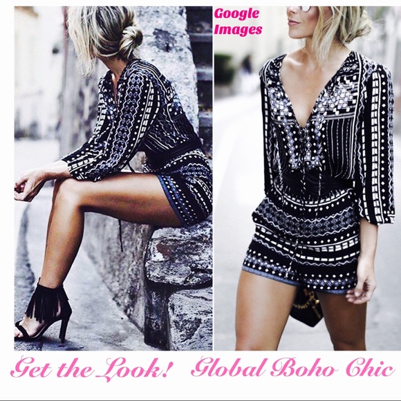 ETHNIC BOHO PRINT LIGHT WEIGHT POLY ROMPER SZ L/8 - Picture 8 of 8