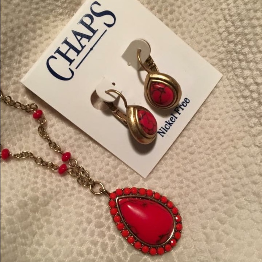 NWT Chaps necklace and earrings  coral stone