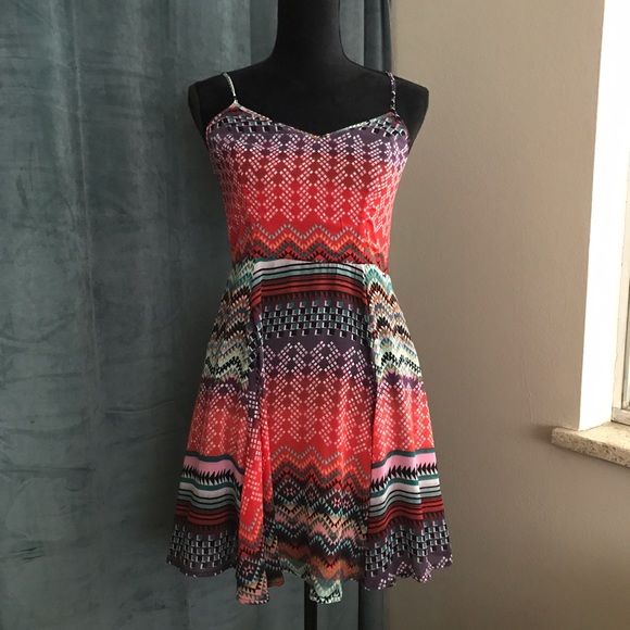 Fire Los Angeles Dresses & Skirts - Chiffon Layered Red Print Sun Dress M NWOT