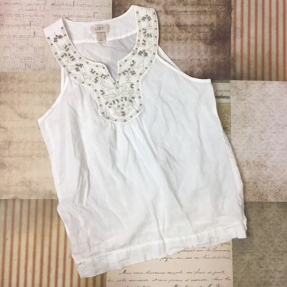 Ann Taylor Loft Blouse XS beaded design sleeveless - Picture 1 of 5