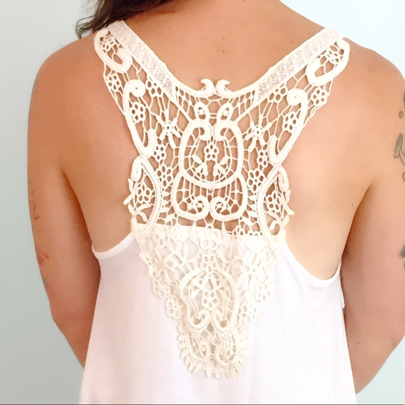 Sale! Soft White Crochet back Tank Top - Picture 2 of 3