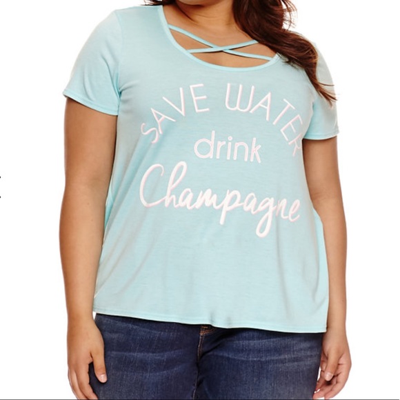 Boutique Tops - 🎈Boutique Blue "Save Water Drink Champagne" Top