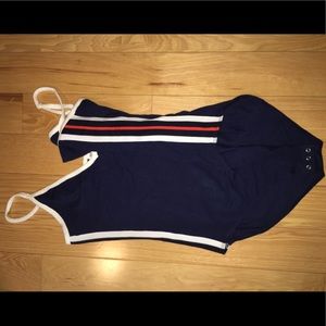 VS Pink Side Striped Navy Bodysuit